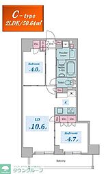 クロスレジデンス六義園 8階2LDKの間取り