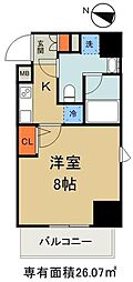 プレール・ドゥーク板橋2 1Kの間取図画像