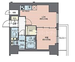 プレジオ西新井 8階1LDKの間取り