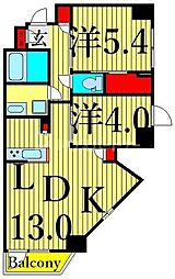 スプランディッド西日暮里 13階2LDKの間取り