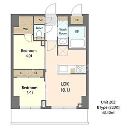 S-RESIDENCE浅草clarity 8階2LDKの間取り
