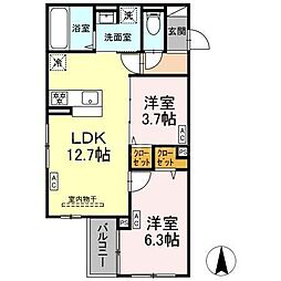セレスティア扇V 3階2LDKの間取り