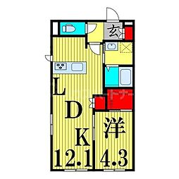 ベルフラット入谷サイド 1階1LDKの間取り