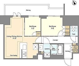 オアーゼ日暮里レジデンス 3階2LDKの間取り