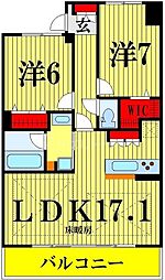 ロイヤルパークス新田 6階2LDKの間取り