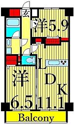 ジェノヴィア三ノ輪スカイガーデン 9階2LDKの間取り