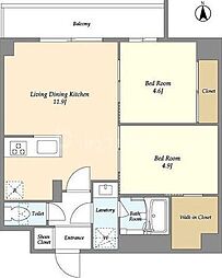 グランカーサ尾久 4階2LDKの間取り
