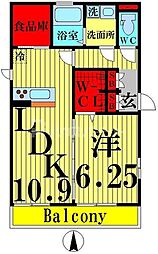 at park B 2階1LDKの間取り