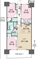 ガーデンクロス東京王子 12階3LDKの間取り
