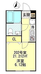 CFジオーレ町屋 2階1Kの間取り