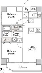 ルミークアン北上野 11階2LDKの間取り