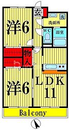 グレースマンション 3階2LDKの間取り