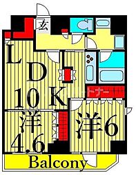ドゥーエ日暮里 8階2LDKの間取り