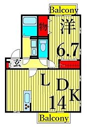 夢路オネスト 3階1LDKの間取り