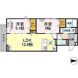 セレスティア西新井II 3階2LDKの間取り