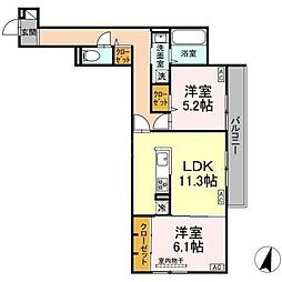 オードリーコート 3階2LDKの間取り