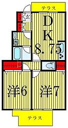 カーサメルヴェーユ 2DKの間取図画像