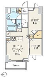 東京メトロ日比谷線 北千住駅 徒歩7分の賃貸マンション 8階2LDKの間取り