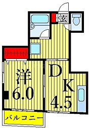 プリムールマンション 1DKの間取図画像