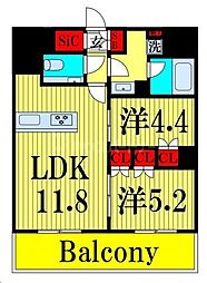 ワンルーフレジデンス西日暮里 2LDKの間取図画像