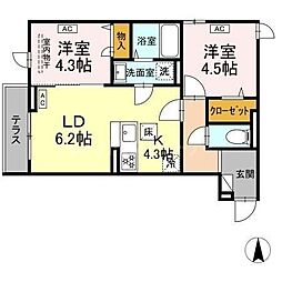 グラナーデ扇I D 2LDKの間取図画像