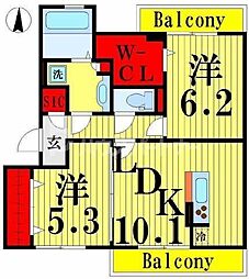 グランドゥールシャルマン 2LDKの間取図画像
