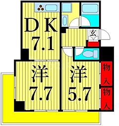 サンフィールド西日暮里 2DKの間取図画像
