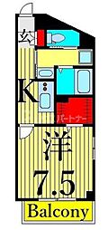 b'CASAPrazerOdai 1Kの間取図画像