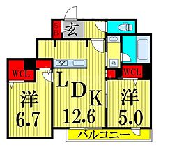メゾンクレール谷在家 2LDKの間取図画像