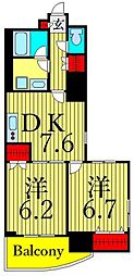 プライムアーバン町屋サウスコート 2DKの間取図画像