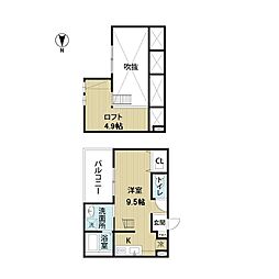 名古屋市営東山線 本陣駅 徒歩7分の賃貸アパート 1階1Kの間取り