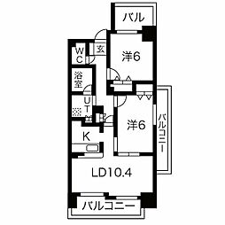 名古屋市営名城線 上前津駅 徒歩3分の賃貸マンション 4階2LDKの間取り
