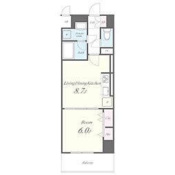 名古屋市営桜通線 太閤通駅 徒歩1分の賃貸マンション 2階1LDKの間取り