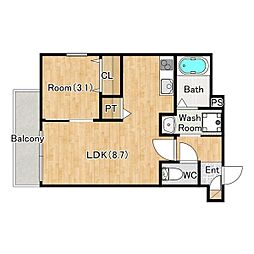 名古屋市北区大杉町6丁目アパート 1LDKの間取図画像