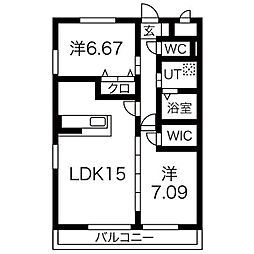 GRANDUKE鶴舞 2LDKの間取図画像