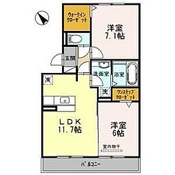 D-room上小田井 2LDKの間取図画像
