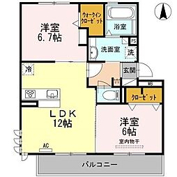 エスポワール3 2LDKの間取図画像