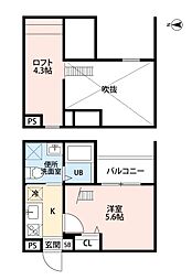CRASTINE高畑 1Kの間取図画像
