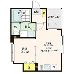 カメリア烏森 1DKの間取図画像