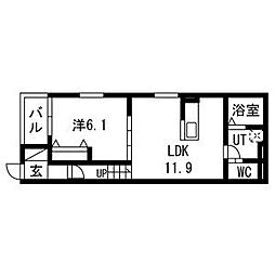 リヴェール神郷 1LDKの間取図画像