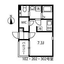ハーモニーテラス波寄町2 1Kの間取図画像