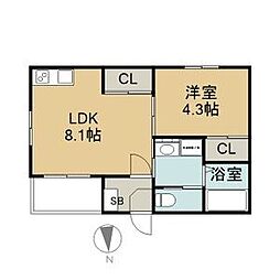 名古屋市営上飯田線 上飯田駅 徒歩3分の賃貸アパート 2階1LDKの間取り