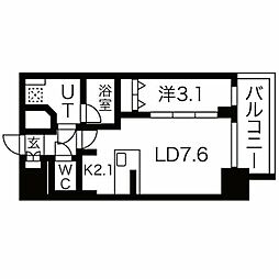 名古屋市営鶴舞線 浅間町駅 徒歩8分の賃貸マンション 14階1LDKの間取り