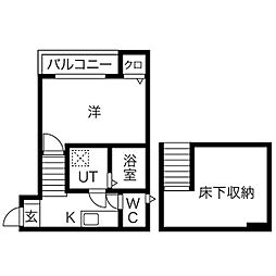 名古屋市営名城線 平安通駅 徒歩7分の賃貸アパート 2階1SKの間取り