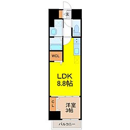 名鉄名古屋本線 栄生駅 徒歩4分の賃貸マンション 3階1LDKの間取り