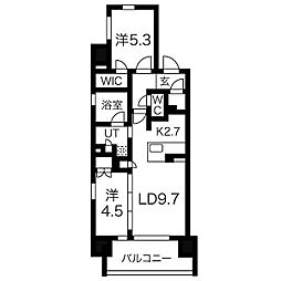 名古屋市営鶴舞線 丸の内駅 徒歩8分の賃貸マンション 9階2LDKの間取り