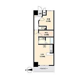 名古屋市営東山線 新栄町駅 徒歩9分の賃貸マンション 6階1LDKの間取り
