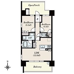 JR東海道本線 金山駅 徒歩9分の賃貸マンション 10階2LDKの間取り