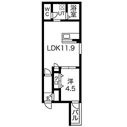 名古屋市営東山線 亀島駅 徒歩5分の賃貸アパート 2階1LDKの間取り