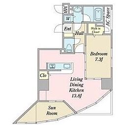 JR中央本線 金山駅 徒歩3分の賃貸マンション 13階1LDKの間取り